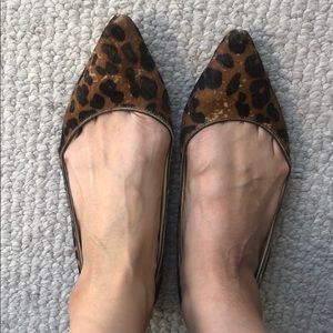 Leopard pointy toe flats- size 8 real leather